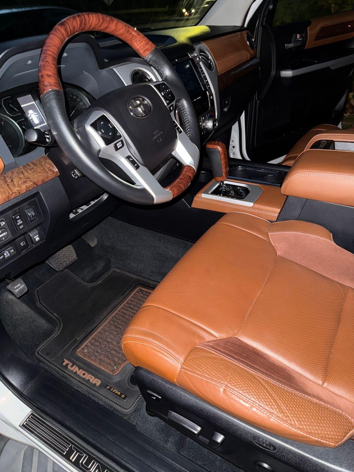 Toyota Tundra saddle-brown leather interior detailed